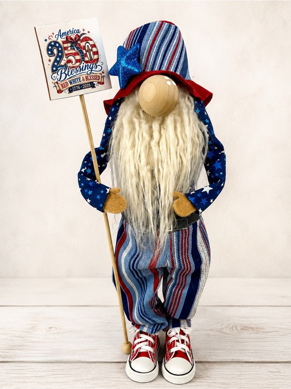 America 250 Patriotic Gnome, Handmade Red White and Blue Americana Decor